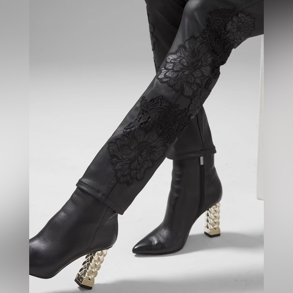 WHBM Holiday Jean High-Rise Coated Denim & Lace Slim Jeans Black 16 - Picture 3 of 16